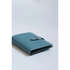 Hermes Bearn Compact Handmade Wallet in Blue Jean Epsom Calfskin
