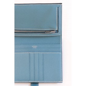 Hermes Bearn Compact Handmade Wallet in Blue Jean Epsom Calfskin