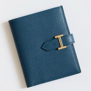Hermes Bearn Compact Handmade Wallet in Deep Blue Epsom Calfskin