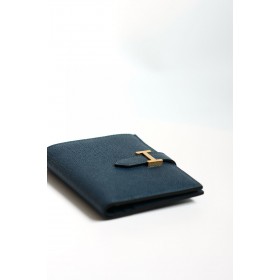 Hermes Bearn Compact Handmade Wallet in Deep Blue Epsom Calfskin