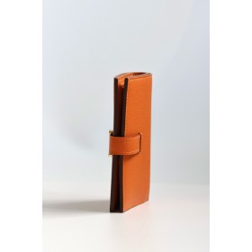 Hermes Bearn Compact Handmade Wallet in Orange Epsom Calfskin