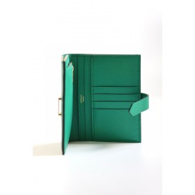 Hermes Bearn Compact Handmade Wallet in Vert Jade Chevre Mysore Goatskin