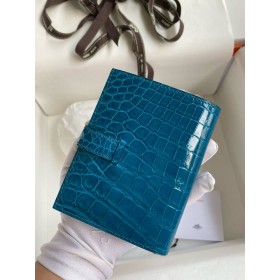 Hermes Bearn Compact Wallet in Blue Izmir Shiny Alligator Leather