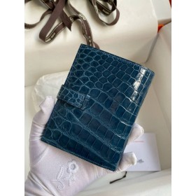 Hermes Bearn Compact Wallet in Cobalt Shiny Alligator Leather