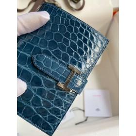 Hermes Bearn Compact Wallet in Cobalt Shiny Alligator Leather
