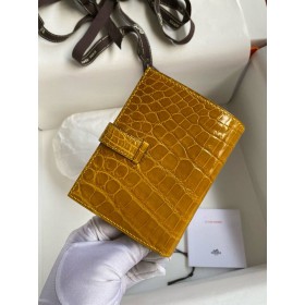 Hermes Bearn Compact Wallet in Jaune Ambre Shiny Alligator Leather
