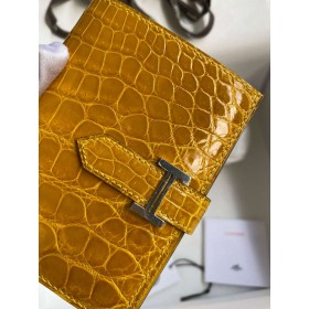 Hermes Bearn Compact Wallet in Jaune Ambre Shiny Alligator Leather