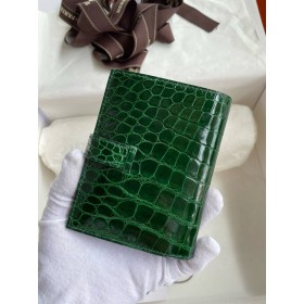 Hermes Bearn Compact Wallet in Vert Fonce Shiny Alligator Leather
