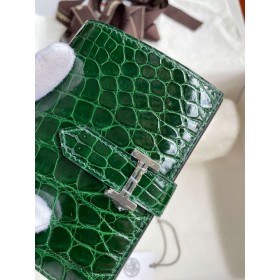 Hermes Bearn Compact Wallet in Vert Fonce Shiny Alligator Leather