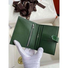 Hermes Bearn Compact Wallet in Vert Fonce Shiny Alligator Leather