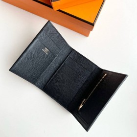 Hermes Bearn Tri-fold Handmade Wallet in Black Epsom Leather