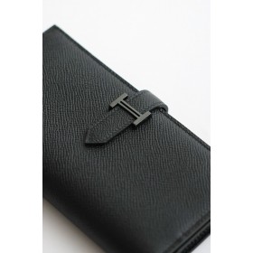 Hermes Bearn Long Handmade Wallet in All Black