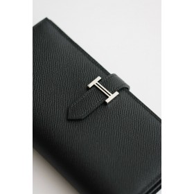 Hermes Bearn Long Handmade Wallet in Black Epsom Calfskin