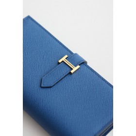 Hermes Bearn Long Handmade Wallet in Blue France Epsom Calfskin