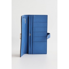 Hermes Bearn Long Handmade Wallet in Blue France Epsom Calfskin