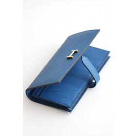 Hermes Bearn Long Handmade Wallet in Blue France Epsom Calfskin