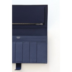 Hermes Bearn Long Handmade Wallet in Blue Saphir Epsom Calfskin