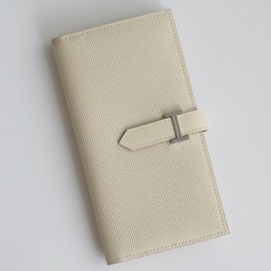 Hermes Bearn Long Handmade Wallet in Craie Epsom Calfskin