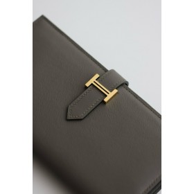 Hermes Bearn Long Handmade Wallet in Etain Swift Calfskin