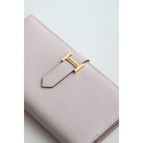 Hermes Bearn Long Handmade Wallet in Mauve Pale Epsom Calfskin