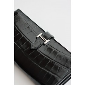 Hermes Bearn Long Wallet in Black Shiny Alligator Leather