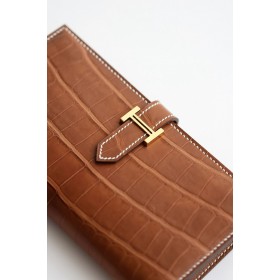 Hermes Bearn Long Wallet in Gold Matte Alligator Leather