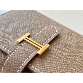Hermes Bearn Tri-fold Handmade Wallet in Taupe Epsom Leather