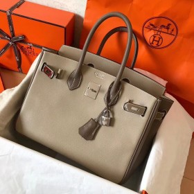 Hermes Birkin 30 Handmade Bicolor Bag In Grey Epsom Leather