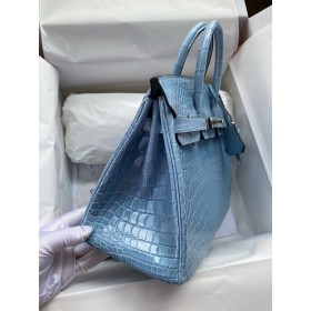 Hermes Birkin 25 Handmade Bag in Bleu du Nord Crocodile Niloticus Shiny Skin