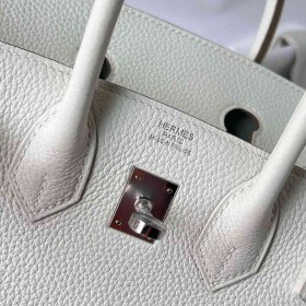 Hermes Birkin 25 Handmade Bag In Mushroom Clemence Leather