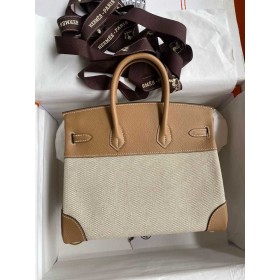 Hermes Birkin 25 Handmade Bag In Toile &amp; Chai Epsom Leather