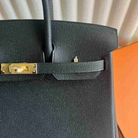 Hermes Birkin 25 Retourne Handmade Bag in Black Madame Calfskin