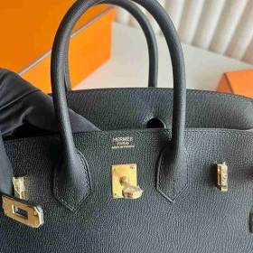 Hermes Birkin 25 Retourne Handmade Bag in Black Madame Calfskin