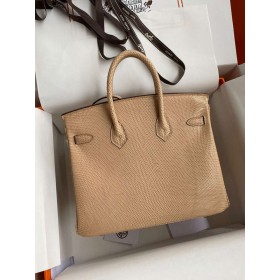Hermes Birkin 25 Retourne Handmade Bag In Beige Lizard Leather