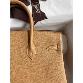 Hermes Birkin 25 Retourne Handmade Bag In Biscuit Epsom Calfskin