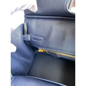 Hermes Birkin 25 Retourne Handmade Bag in Blue Nuit Clemence Leather