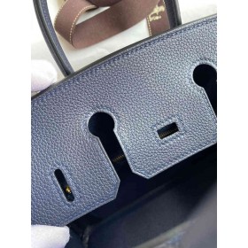 Hermes Birkin 25 Retourne Handmade Bag in Blue Nuit Clemence Leather