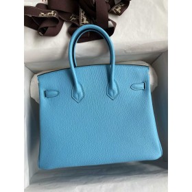 Hermes Birkin 25 Retourne Handmade Bag in Celeste Chevre Mysore Goatskin