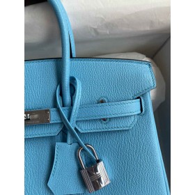 Hermes Birkin 25 Retourne Handmade Bag in Celeste Chevre Mysore Goatskin