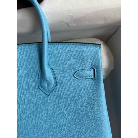 Hermes Birkin 25 Retourne Handmade Bag in Celeste Chevre Mysore Goatskin