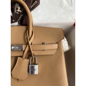 Hermes Birkin 25 Retourne Handmade Bag in Chai Clemence Leather