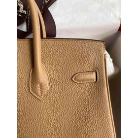 Hermes Birkin 25 Retourne Handmade Bag in Chai Clemence Leather