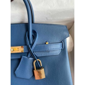 Hermes Birkin 25 Retourne Handmade Bag In Deep Blue Swift Calfskin