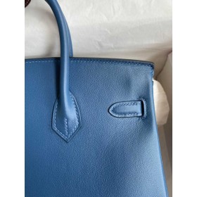 Hermes Birkin 25 Retourne Handmade Bag In Deep Blue Swift Calfskin