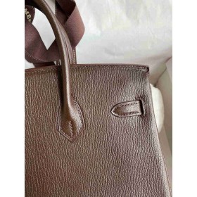 Hermes Birkin 25 Retourne Handmade Bag in Ebene Chevre Mysore Goatskin