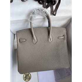 Hermes Birkin 25 Retourne Handmade Bag in Gris Asphalt Clemence Leather