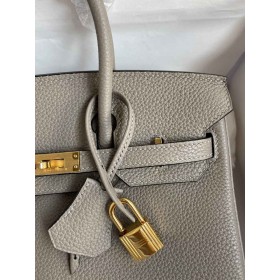 Hermes Birkin 25 Retourne Handmade Bag in Gris Asphalt Clemence Leather