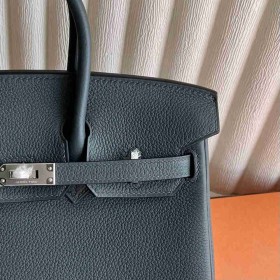 Hermes Birkin 25 Retourne Handmade Bag in Gris Misty Clemence Leather