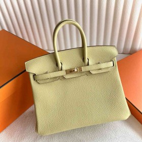 Hermes Birkin 25 Retourne Handmade Bag in Jaune Poussin Clemence Leather