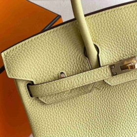 Hermes Birkin 25 Retourne Handmade Bag in Jaune Poussin Clemence Leather